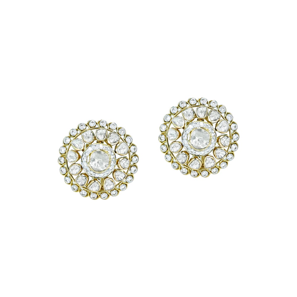 Circular Polki Stud Earrings with Intricate Halo